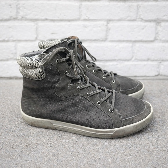Joie Shoes - JOIE “Devon” Grey Leather Snakeskin High Top Sneakers
